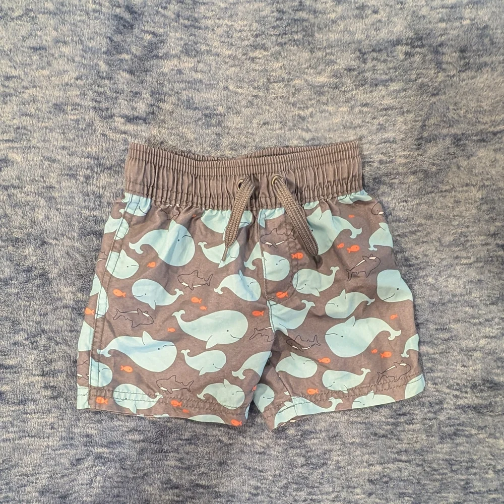 Carter's 18M Gray and Blue Whale Print Swim Shorts